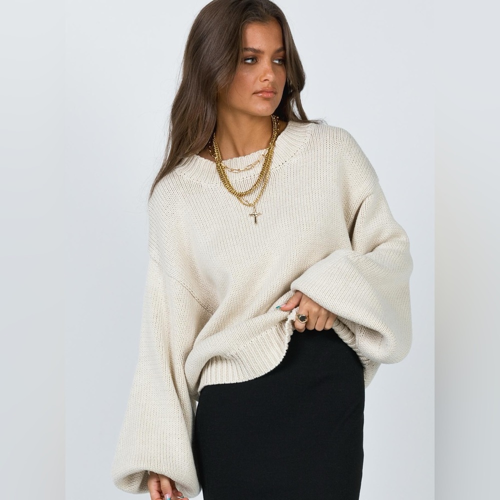 Princess Polly Harmony Balloon Sleeve Knit Sweater Beige